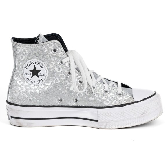 Converse Lift Hi Women's Platform Silver Leopard Sneakers Women’s size 8.5 - Picture 4 of 14